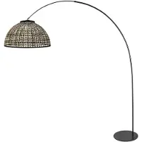 Anne Light & Home Lampada ad arco Curve, nera, paralume in intreccio di bambù Ø 60 cm