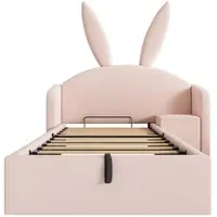 STILVORA Letto imbottito 90x200 cm con testiera a orecchie di coniglio, letto con contenitore idraulico, lettino per bambini con comodino, rosa in velluto