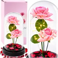 Wisam Rosa eterna con cupola in vetro e cristalli LED, 21,5 cm, decorazione