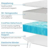 Aktiv shop GmbH ELONEO topper in gel 100x200cm, topper per materasso in gel memory foam alto 5 cm, rivestimento in rete 3D traspirante, comodo topper per materasso per il letto