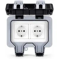 INF Presa da muro da esterno con coperchio IP66 - con doppie prese di corrente Grigio
