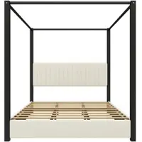 STILVORA Letto imbottito 180x200 cm con struttura a baldacchino e testiera imbottita, letto matrimoniale con telaio in metallo, letto da camera da letto nei colori beige e nero