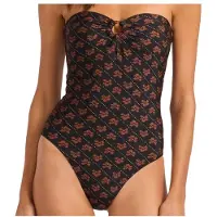 Seafolly Women's Batik Bloom Bandeau One Piece Costume intero Donna (42, nero)