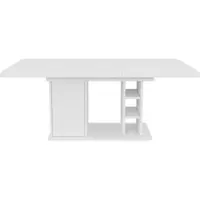 MODFU Tavolo da pranzo con piano allungabile, dimensioni 140/180 x 80 x 75 cm, per 6-8 persone, tavolo da cucina con vano contenitore e ripiani aperti, colore bianco