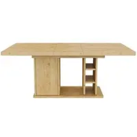 MODFU Tavolo da pranzo con piano allungabile, dimensioni 140/180 x 80 x 75 cm, per 6-8 persone, tavolo da cucina con vano contenitore e ripiani aperti, in legno di quercia