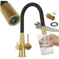 Granitan - Miscelatore cucina - Rubinetto cucina altezza 34,5 cm - Miscelatore lavello oro - FLUO