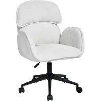 Duhome Sedia da ufficio girevole a 360° in velluto teddy, sedia da scrivania regolabile in altezza con braccioli e schienale diviso, colore bianco