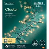 Lumineo Catena luminosa CLUSTER 1512 LED, 14 metri, colore oro tenue, cavo trasparente