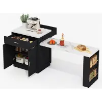 Sonstiges Isola da cucina con tavolo allungabile, dimensioni 211x55x89,5 cm, colore nero/bianco