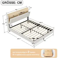 StarTech.com Letto imbottito - Letto sospeso - 140 x 190 cm - Testiera con spazio contenitore - Struttura a listelli - Rivestimento in poliuretano - Bianco