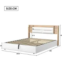StarTech.com Letto imbottito - 160 x 200 cm - Struttura del letto con sistema di sollevamento idraulico - Testiera illuminata a LED - Spazio contenitore - Retino a listelli - Bianco