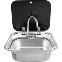 StarTech.com Lavello per camper e caravan - Lavabo da incasso - Dimensioni 42,3x37,3 cm - Acciaio inossidabile 304 - Rubinetto pieghevole - Coperchio in vetro temperato - Adatto per camper e caravan - Argento