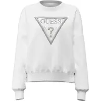 GUESS per donna. W6YQ14K4352 Felpa Triangolo Glitter Bianco (L), Casual, Cotone, Manica lunga