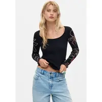Desigual , Maglietta a maniche lunghe floreale, Donna, Cotone, Nero, M