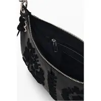 Desigual , Borsa media ricamata, Donna, Poliuretano, Nero, U