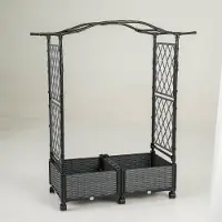 Costway Cassette per piante con irrigazione automatica graticcio e tetto, letto da giardino rialzato su ruote bloccatili rattan impermeabile Grigio