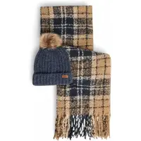 Barbour per donna. LGS0077 Set regalo cappello e sciarpa tartan Saltburn beige, blu marino (OSFA), Casual, Poliestere, Navy