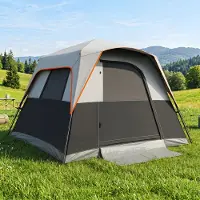 Costway Tenda da Campeggio 5-6 Persone con Tettoia Rimovibile e 4 Finestre, Tenda da Esterno con 2 Lucernari 8 Picchetti e Borsa Grigio