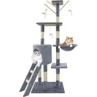 StarTech.com Albero per gatti - 140 cm - Tre livelli - Sisal - Giocattoli appesi - Tana per gatti - Grigio