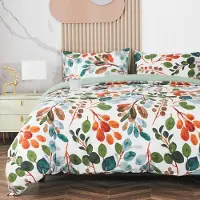 Merkloos Set di lenzuola con copripiumino a motivi floreali e a foglie, dimensioni 200 x 200 cm, comprensivo di 2 federe da 50 x 70 cm