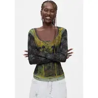Desigual , Maglietta a Maniche Lunghe Stampata, Donna, Poliestere, Nero, M