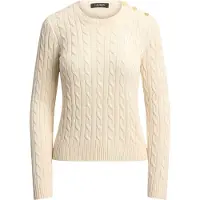 Ralph Lauren per donna. 200P14039003 Maglione in punto trecce con bottoni beige (XS), Casual, Cotone