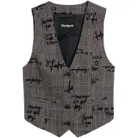 Desigual , gilet a quadri con lettering, Donna, Nero, XL