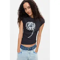Desigual , Maglietta stampata floreale, Donna, Cotone, Nero, XS