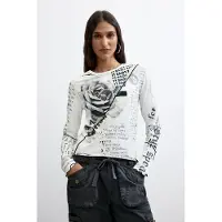 Desigual , Maglietta stampata 100% cotone, Donna, Cotone, Bianco, M