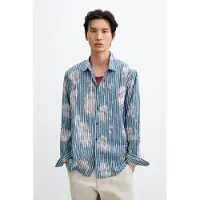 Desigual , Camicia a righe tie-dye, Uomo, Cotone, Blu, XL