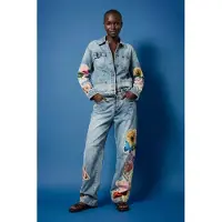 Desigual , pantaloni jeans stampati a fiori, Donna, Cotone, Blu, 38