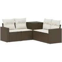 vidaXL Set di divani da esterno, 5 pezzi, marrone e crema, in rattan sintetico e acciaio