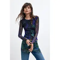 Desigual , maglietta in tulle stampata M. C. Lacroix, Donna, Poliestere, Blu, M