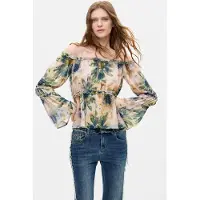 Desigual , Blusa a maniche lunghe stampata, Donna, Poliestere, Rosso, M