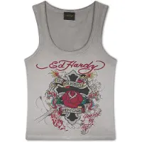 Ed Hardy Top 'In Memory Of When I Cared' grigio / verde / rosso scuro / nero