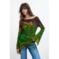 Desigual , Blusa asimmetrica stampata m. c. lacroix, Donna, Viscosa, Verde, M