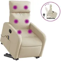 vidaXL Poltrona per massaggi con ausilio per la risalita in tessuto crema
