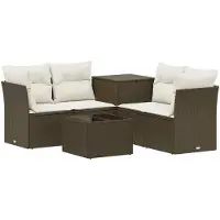 vidaXL Set di divani da esterno, 6 pezzi, marrone e crema, in rattan sintetico e acciaio