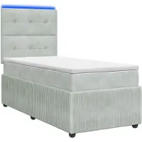 vidaXL LED letto a molle con materasso grigio chiaro 90 x 200 cm in velluto