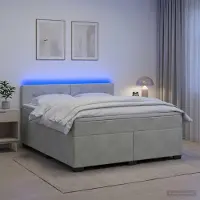 Prolenta Letto a molle con materasso e illuminazione LED, colore grigio chiaro, 140 x 200 cm, rivestito in velluto