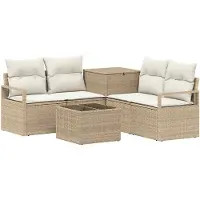 vidaXL Set di divani da esterno, 6 pezzi. Colore: beige e crema. Materiale: rattan sintetico e acciaio