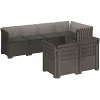 vidaXL Divano da giardino a 7 posti con cuscini, aspetto rattan, polipropilene, grigio chiaro