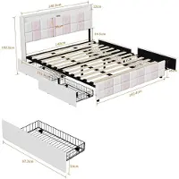 StarTech.com Letto imbottito - Letto matrimoniale - 4 cassetti - Porta USB - Illuminazione LED - Tessuto velluto - 140 x 200 cm - Bianco/Rosa
