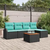 Prolenta Maison Exclusive - Set da giardino composto da 6 pezzi. Divano e poltrone in rattan sintetico, colore nero e turchese