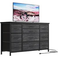 Sonstiges Comodino con 10 cassetti rivestiti in tessuto e 3 prese di corrente, mobile TV, mobiletto porta TV, ideale per ingresso, dimensioni 121 cm, colore nero salice