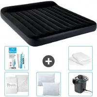 Intex Lettino - 2 persone - 183 x 203 x 25 cm - Blu scuro - Consegna inclusa Lenzuolo di ricambio - Bacio - Pompa - Set di riparazione e protezione per il cuscino
