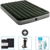 Intex Letto ad aria - Letto matrimoniale - 137 x 191 x 25 cm - Verde - Lenzuolo, pompa e kit di riparazione