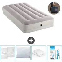Intex Letto ad aria - 1 persona - 99 x 191 x 30 cm - Grigio - Incluso pompa - Lenzuolo di ricambio - Bacio - Kit di riparazione en Protezione cuscino