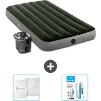 OEM Letto gonfiabile Intex - 1 persona - 99 x 191 x 25 cm - Verde - Incluso pompa - Lenzuolo e kit di riparazione