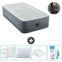 Intex Letto ad aria - 1 persona - 99 x 191 x 46 cm - Grigio - Pompa inclusa - Lenzuolo di ricambio - Bacio - Kit di riparazione e protezione del cuscino